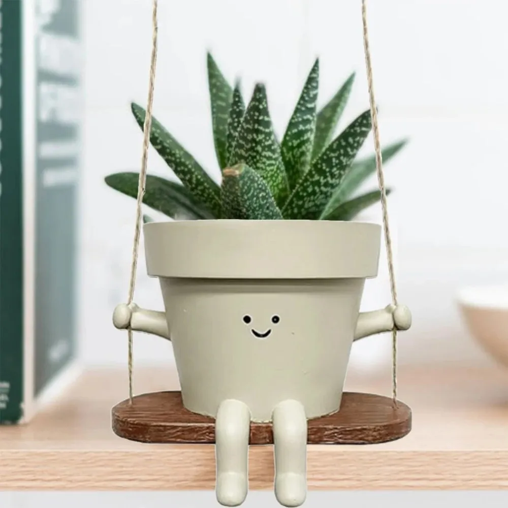 Swing Flower Pot with Smiling Face Hanging Plant Succulent Flower pot Home Outdoor Garden Courtyard Decoration Cute Creative New