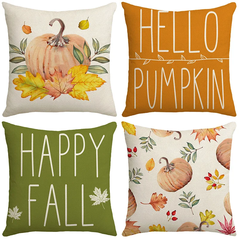 

2023 New Thanksgiving Harvest Pillow Case Autumn Pumpkin Print Linen Cushion Cover Home Decorative Sofa Pillow Covers Wholesale