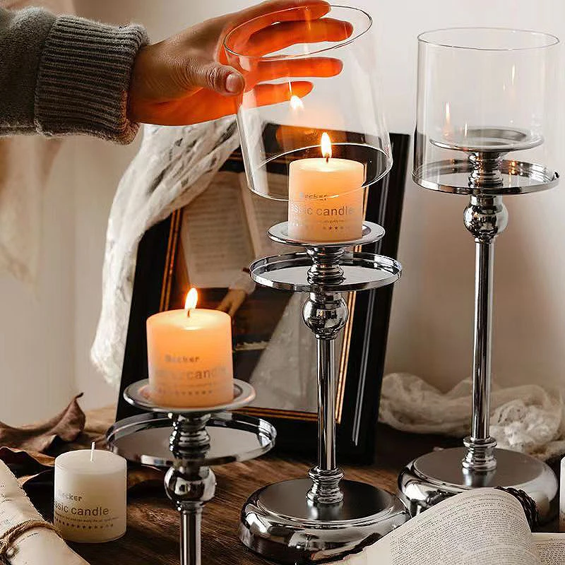 Retro Candle Holder Candlestick European style Metal Windproof Candlestick Fashion Wedding Table Candle Stand Christmas Table