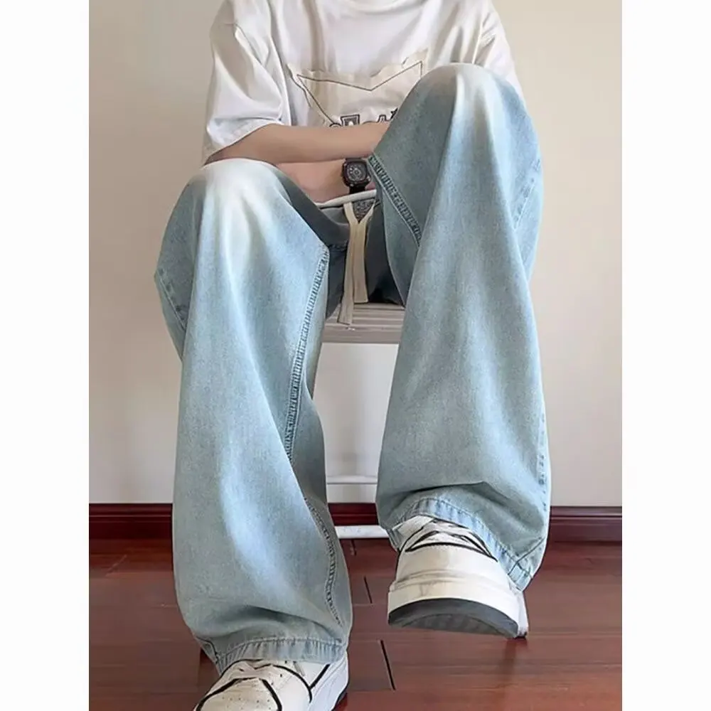 

Летние свободные прямые джинсы для подростков, с высокой талией, длинные брюки, повседневная одежда, удобный крой, для школы и улицы