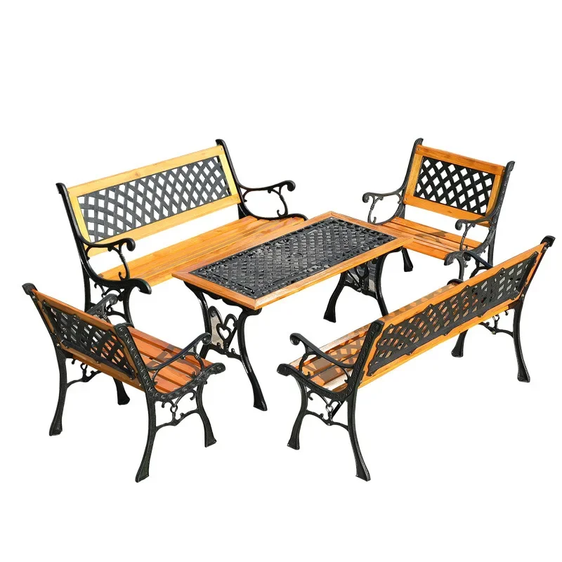 Outdoor Park Chair Table and Chair Leisure Bench Solid Wood Courtyard Preservative Wood Back Chair Outdoor Wrought Iron Table