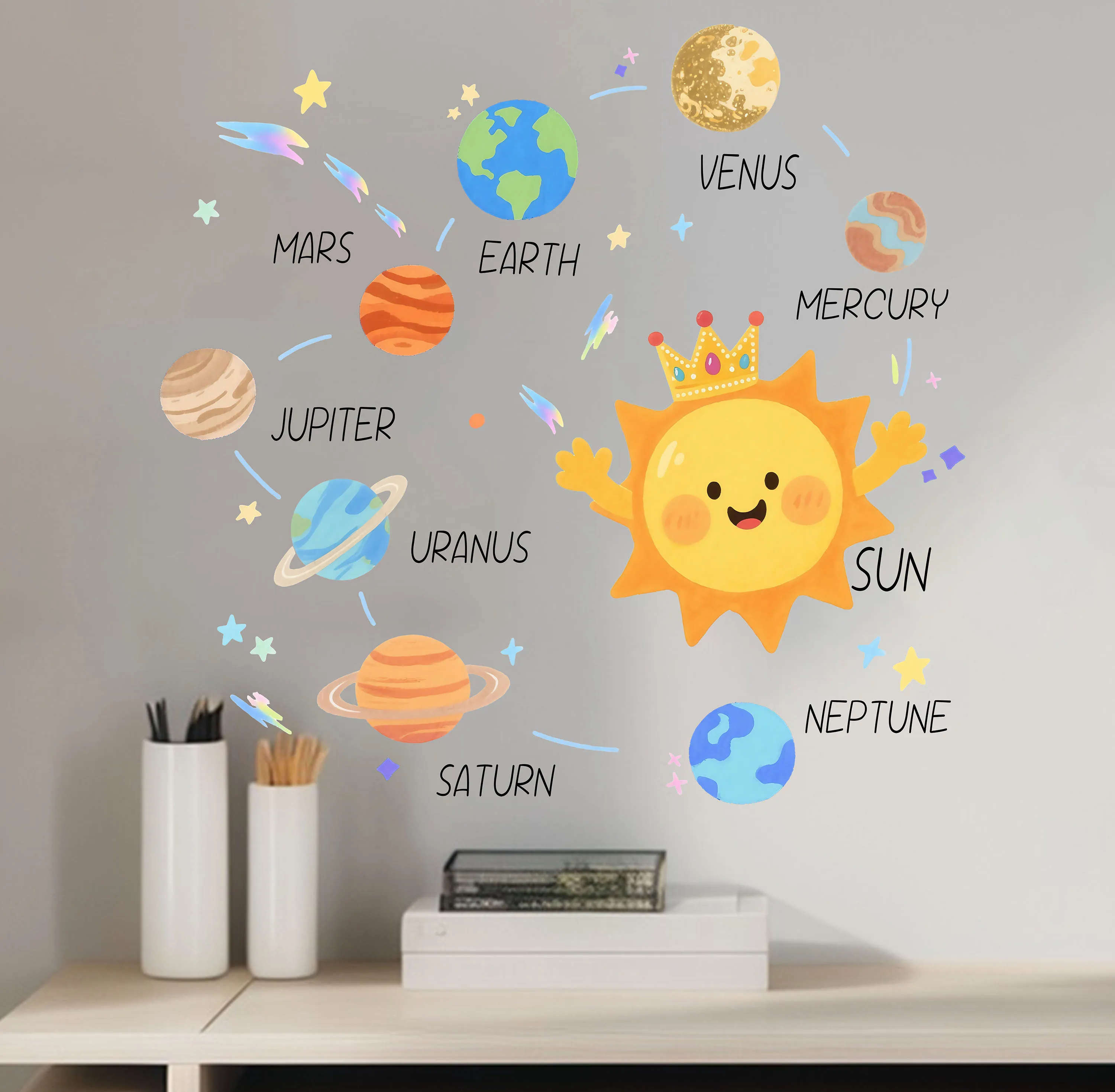 New Eight Planets in the Solar System Room Beautification Decoration Wall Color Stickers Self Adhesive Painting Goodnight Sleep