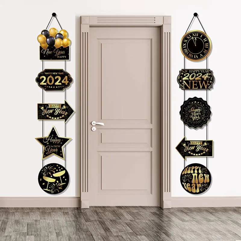 New Year Paper Door Hanging European and American Happy New Year Theme Party Decoration Hanging Board