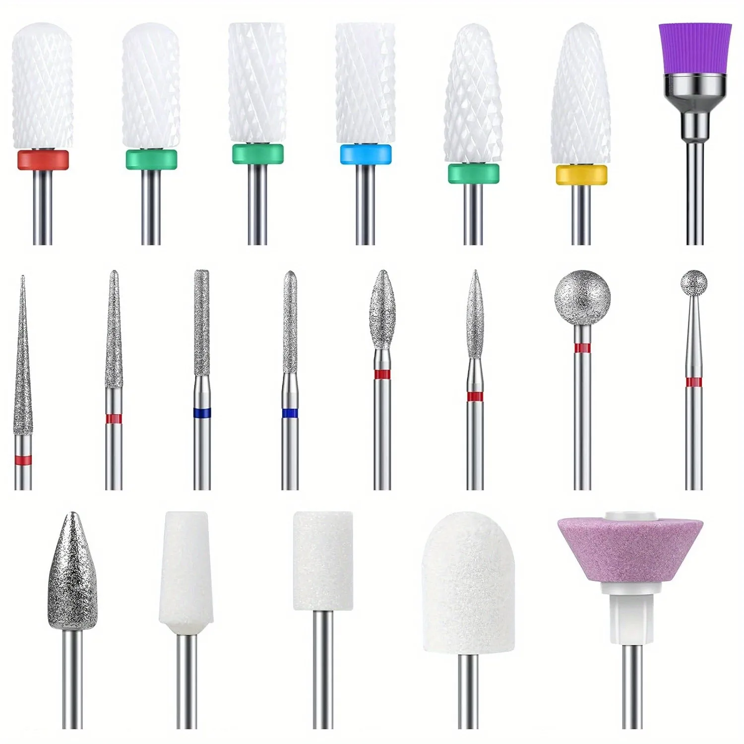 

3/32'' 20PCS Professional Nail Drill Bit，Ceramic Diamond Carbide Acrylic Gel Nail Art Tool Kit, Cuticle Remover Bit for Acrylic