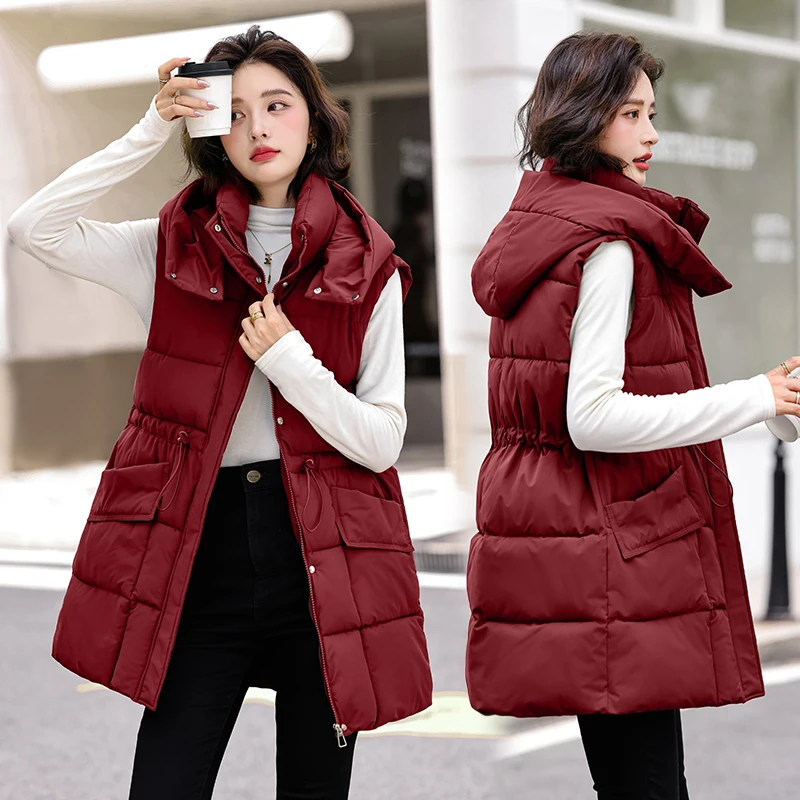 

Новая зимняя утепленная куртка-жилет с капюшоном больших размеров для женщин, верхняя одежда из полиэстера, для повседневной носки