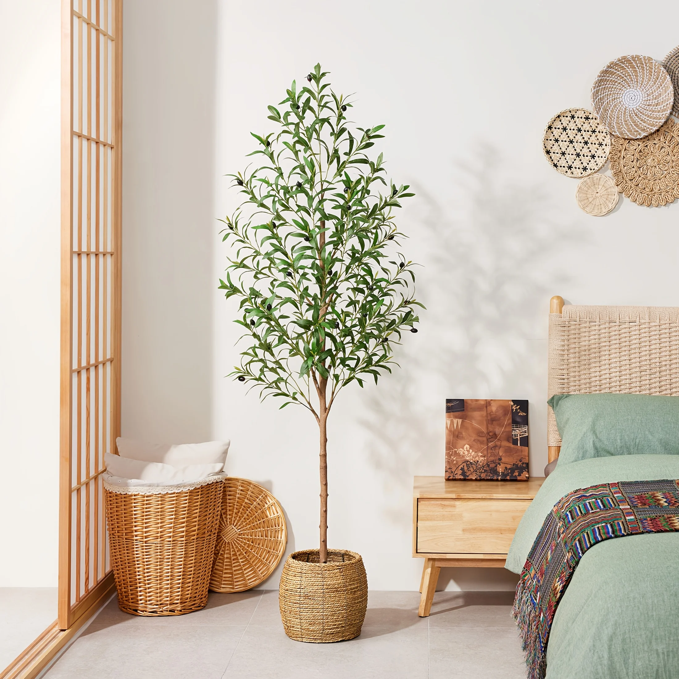 

Synthetic Olive Tree, Imitation Silk Plant Featuring a Vibrant Artificial Trunk And Realistic Fruits, Indoor Faux Potted Tree