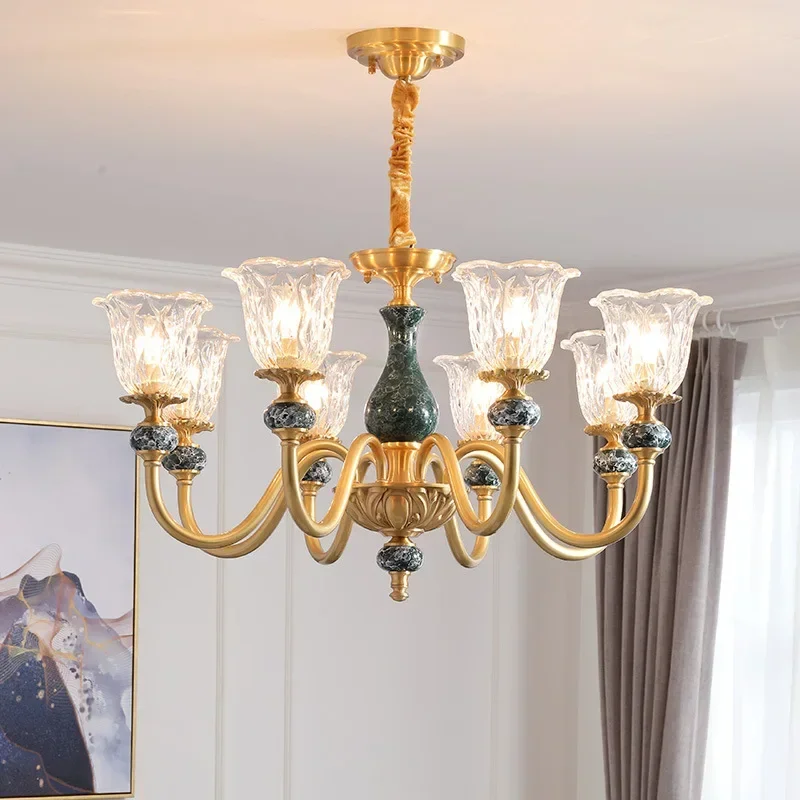 All-copper Living Room Chandelier Is Light, Luxurious  Modern Simple Retro Atmosphere Ceramic Glass Dining Room Bedroom Lamps.