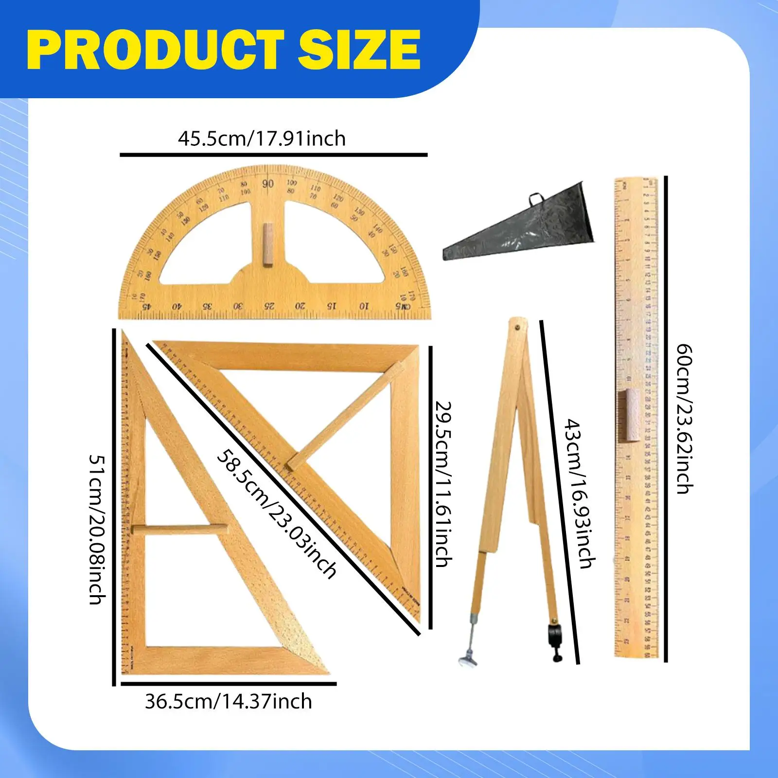 5x مساطر تدريس الرياضيات الكبيرة لوازم التدريس أدوات قياس الهندسة مكتب 60 °   المثلث 45 °   مثلث
