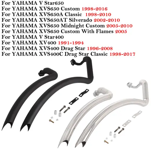 Yamaha V Star400 Star650 XVS400 XVS650A XVS650AT Dragstar 400 650 오토바이 전체 배기 탈출 더블 링크 파이프 머플러
