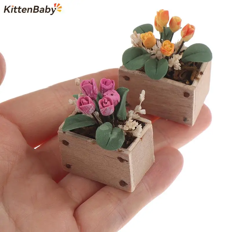 1:12 Dollhouse Miniature Tulip Potted Plant Flower Pot Plant Pot Model Garden Decor Toy Simulation Potted Plants