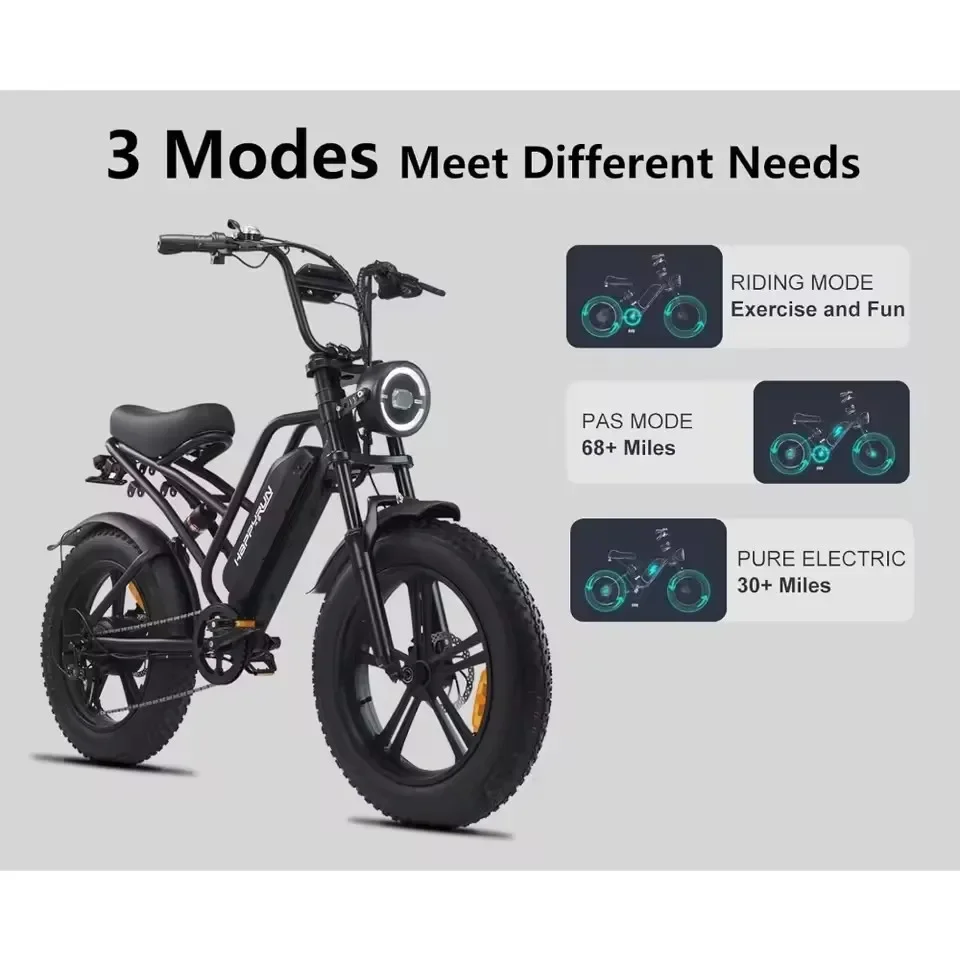 1500W Moped Style Electric Bike 48V 18Ah Removable Battery 32MPH Top Speed All Terrain Fat Tire Adult eBikes