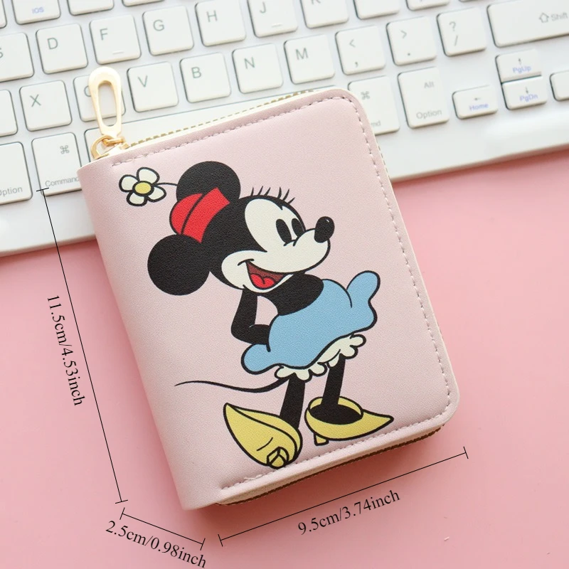 Disney Mickey Mouse Short Wallet for Women Girls College Students Zipper Coin Purse Card Holder Cartoon Anime Design