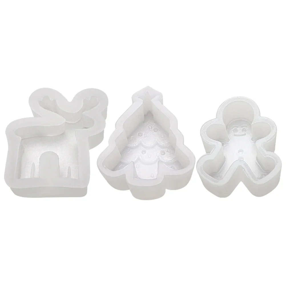 3 Pcs Christmas Tree Gingerbread Man Elk Silicone Mold Molds For Candles Creative Soap Making Xmas DIY Practical