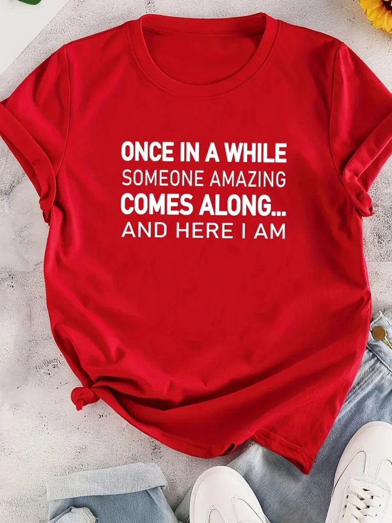 Camiseta informal con letras para mujer, camiseta de manga corta con cuello redondo, camisetas gráficas para mujer