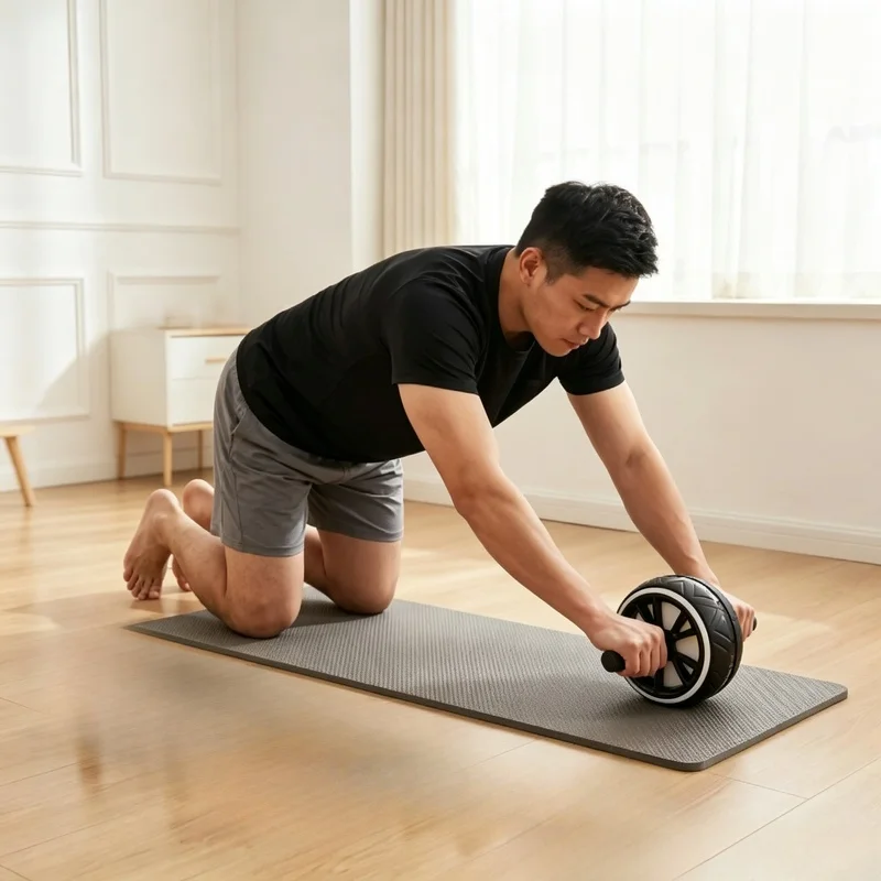 Roda de exercícios abdominais com cabo antiderrapante, equipamento para fortalecer o core abdominal, ideal para iniciantes, homens e mulheres, para exercícios em casa.