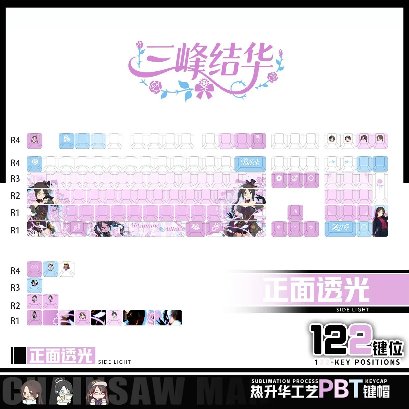 122 Keys Shiny Colors Yuka Misumine Keycaps Game Chreey PBT Transparent Key Cap for Made68 Mad68 Wooting 60 Mechanical Keyboard