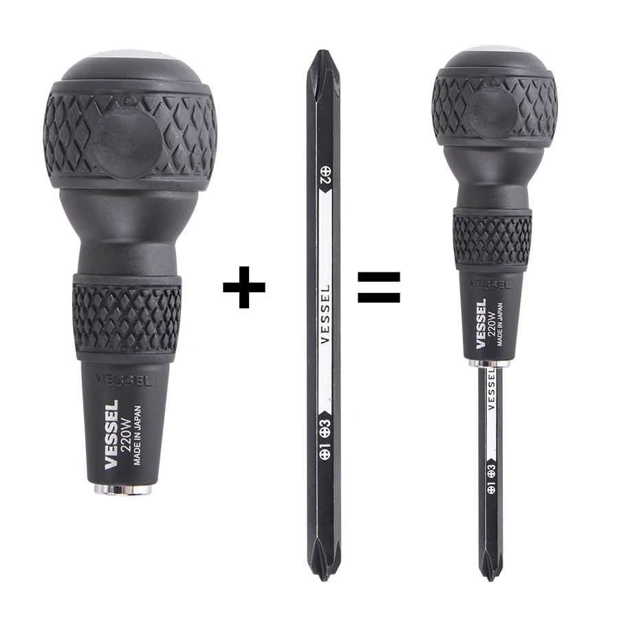Imagem -05 - Vessel-ball Grip Screwdriver Conjunto com Bits de Substituição Slotted Phillips Pozidriv Chaves de Fenda Ferramenta Multifuncional 220w3