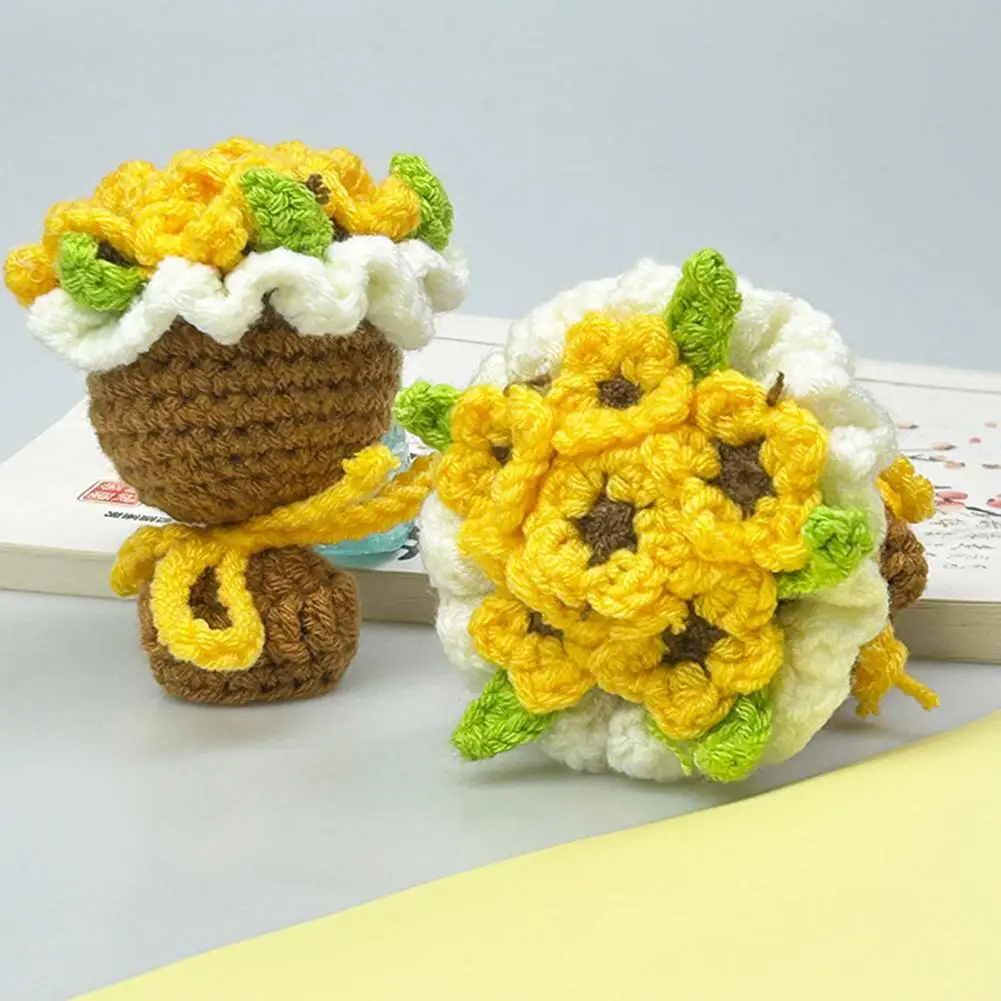 Crochet Flower Bouquet Hand-woven Floral Bouquet Handmade Crochet Rose Flower Bouquet Knitted Floral Ornament Hand for Home
