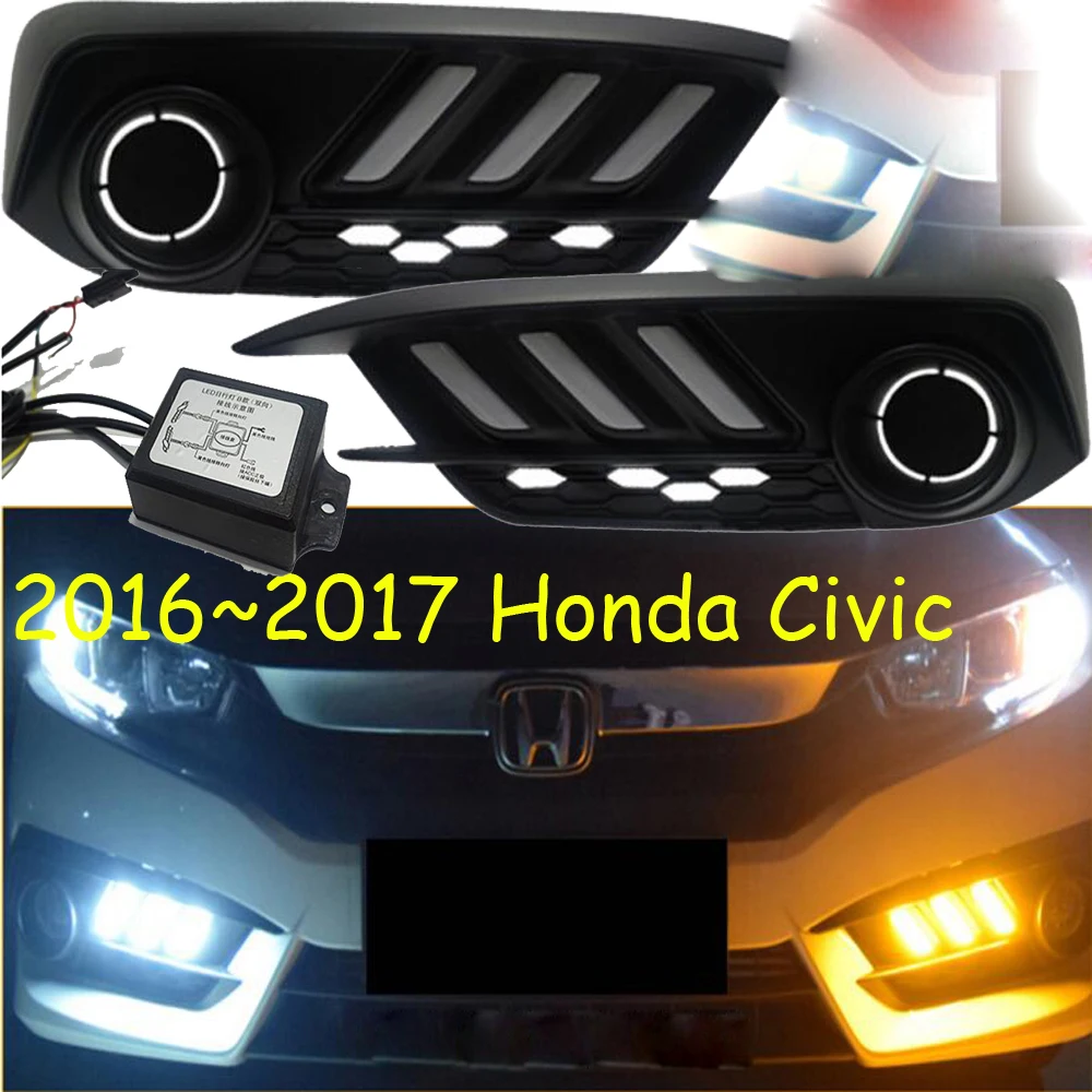 

Светодиодные дневные ходовые огни DRL для Civic 10 2016 2017 2018, желтые аксессуары с противотуманными фарами Brio BR-V URV