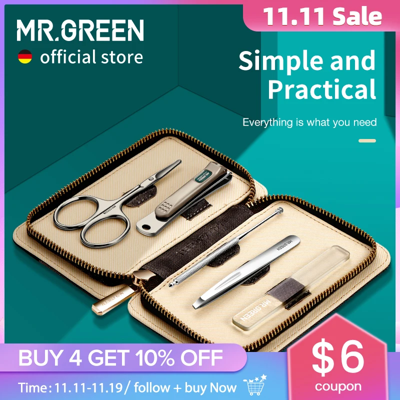 MR.GREEN Maniküre-Set, 5-in-1, einfaches und praktisches Set, kontrastierendes Lederetui, Nagelknipser aus Edelstahl, Körperpflege-Werkzeug