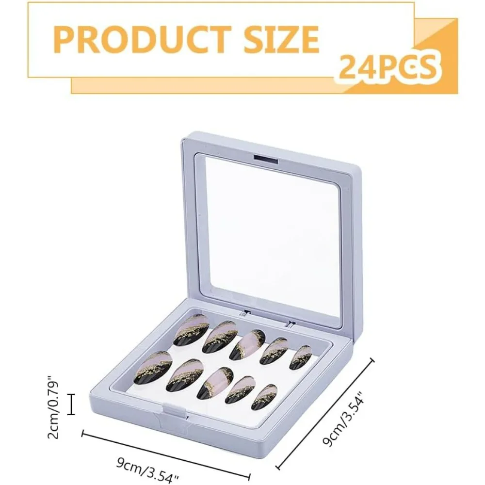 24Pcs 3D Floating Press On Nail Packaging Boxes Fake Plastic Nail Display Square Box Jewelry Organizer Showcase for Necklaces