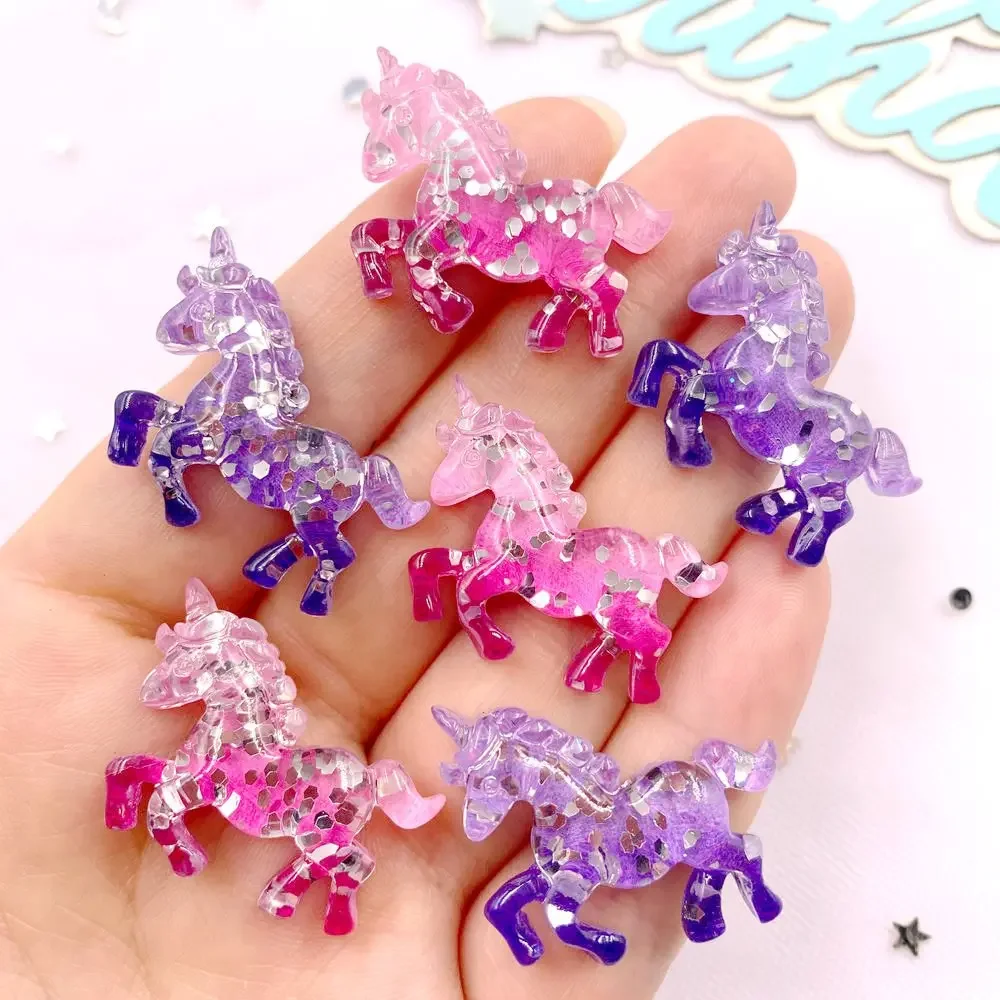 6PCS Colorful Resin Glitter 3D Unicorn horse Flatback Rhinestone Wedding Scrapbook Gems Figurines DIY Jewelry Crafts Accessories