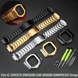 Golden black For Casio G-SHOCK DW5600 GW-B5600 GWM5610 Stainless steel metal Bezel watch case + strap Modified Suit watchband