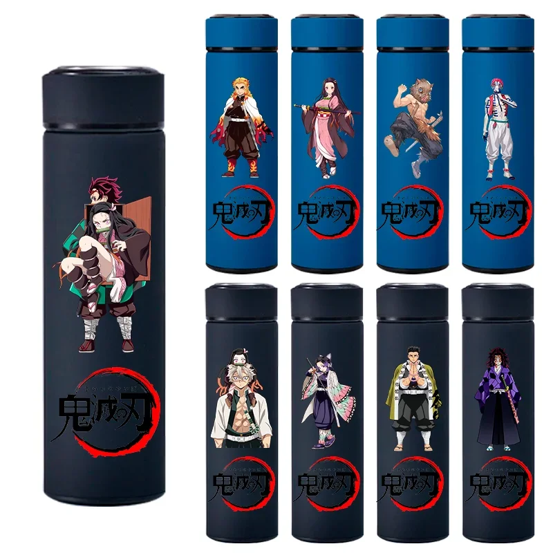 Taza de agua de acero inoxidable Demon Slayer de 500ML, botella de agua portátil de gran capacidad para exteriores, taza aislada con agua helada caliente
