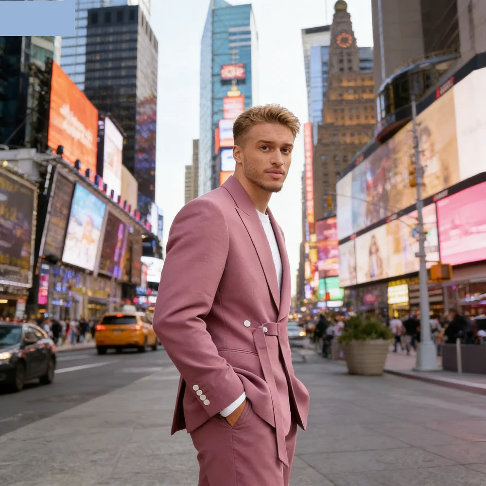 

Мужской розовый смокинг-костюм Slim Fit с пикообразными лацканами на двух пуговицах, для свадьбы, для жениха, пиджак, брюки, комплект для танцев
