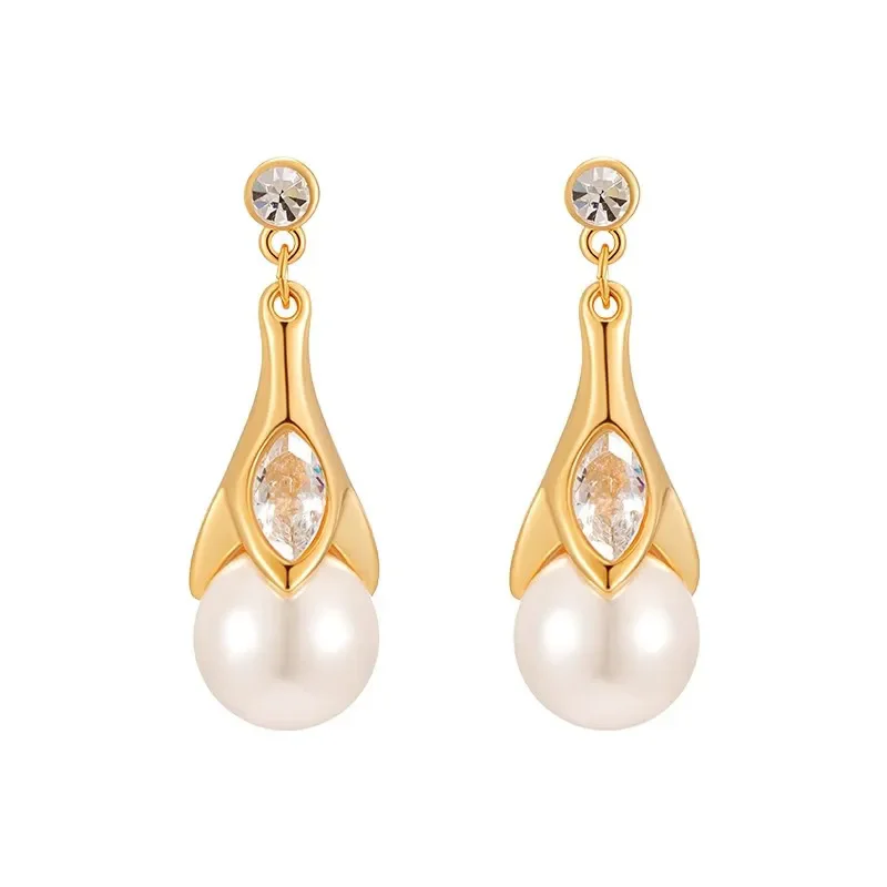 

Vintage Trendy Long Water Droplet Zircon Pearl Earrings for Women High-Quality Unique Elegant Top Banquet jewelry Gift