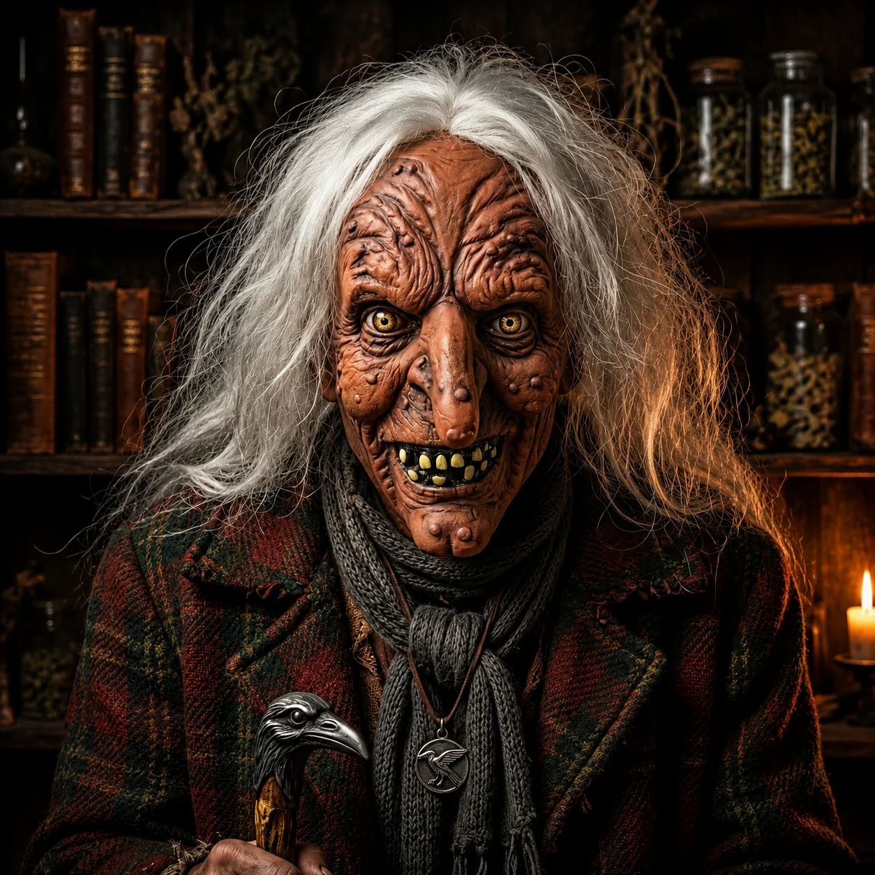 Realistische Latex-Alterfrauenmaske Gruselige Hexenmaske Unheimliche Oma Vollkopf-Gesichtsmaske mit Weißem Haar Horror Cosplay Halloween-Party-Kostüm – Detail 2