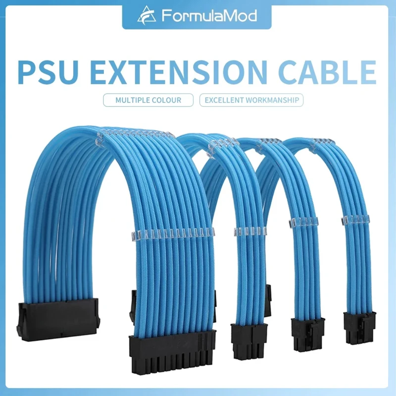 FormulaMod NCK1 Series PSU Extension Cable Kit , Solid Color Cable Solid Combo 300mm ATX24Pin PCI-E8Pin CPU8Pin With Combs