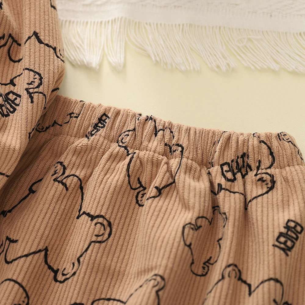Humor Bear Kinderanzug, neue Herbstmode, Cordjacke mit Bärenmotiv, A-Linien-Schnitt, Hip-Hop-Kleidung, 2-teiliges Mädchen-Kleidungsset – Detail 6