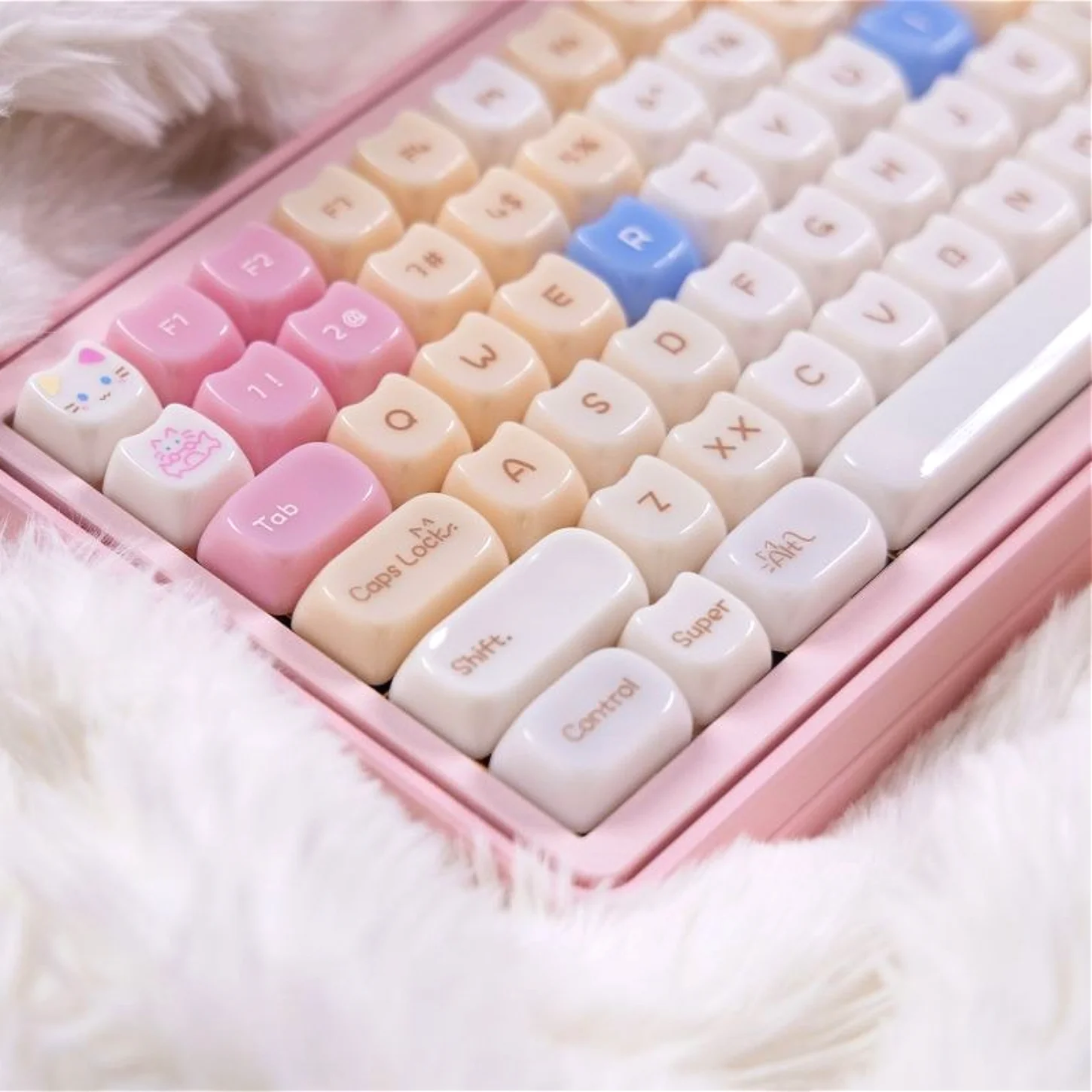 MAO Cute Candy Color Theme Keychain PBT 120+Keys Kitten Key Cap Suitable for Girls' Key Mechanical Keyboard
