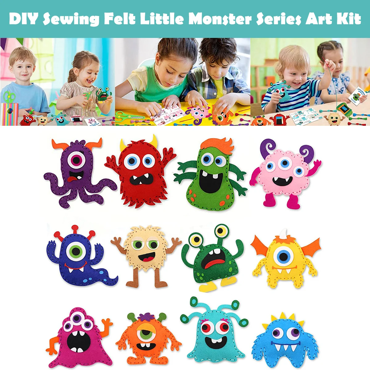 DIY Zestaw filcowy do szycia Seria Little Monster Zestaw edukacyjny do szycia dla dzieci Początkujący Śliczna biżuteria filcowa Zabawki dla dzieci Prezenty urodzinowe