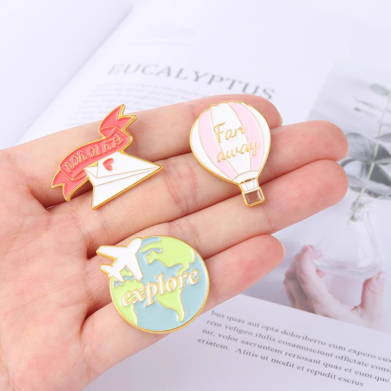 Travel Life Enamel Pins Custom Postage Suitcase Brooch Lapel Badge Bag Cartoon Journey Jewelry Gift for Kids Friends