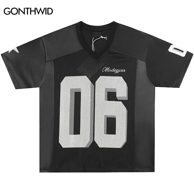 

Men Vintage Mesh Jersey T-Shirt Y2K Graphic Printed Patchwork Sport Tshirt Harajuku Casual Baggy Breathable Quick Drying Top Tee