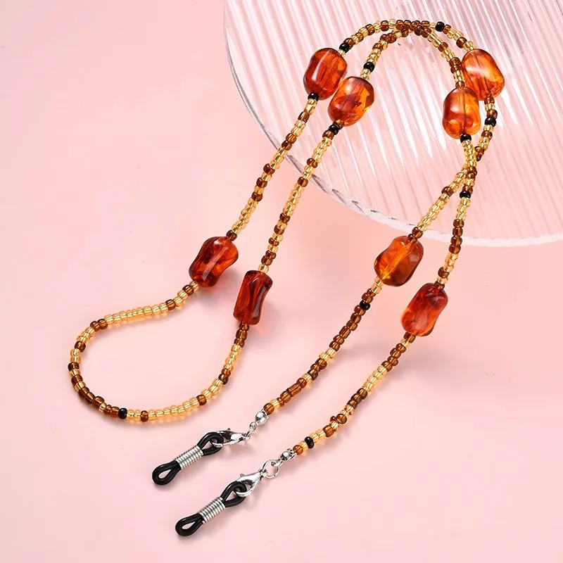 

Amber Glass Glasses Chain Women Fashion Sunglasses Street Photo Decoration Chain Reading Glasses Anti Slip Anti Falling Hanging