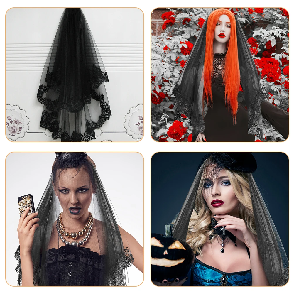 

2pcs Veil Headpiece Lace Short Veil for Halloween Costume Party Witch Decorations Wedding Decorations