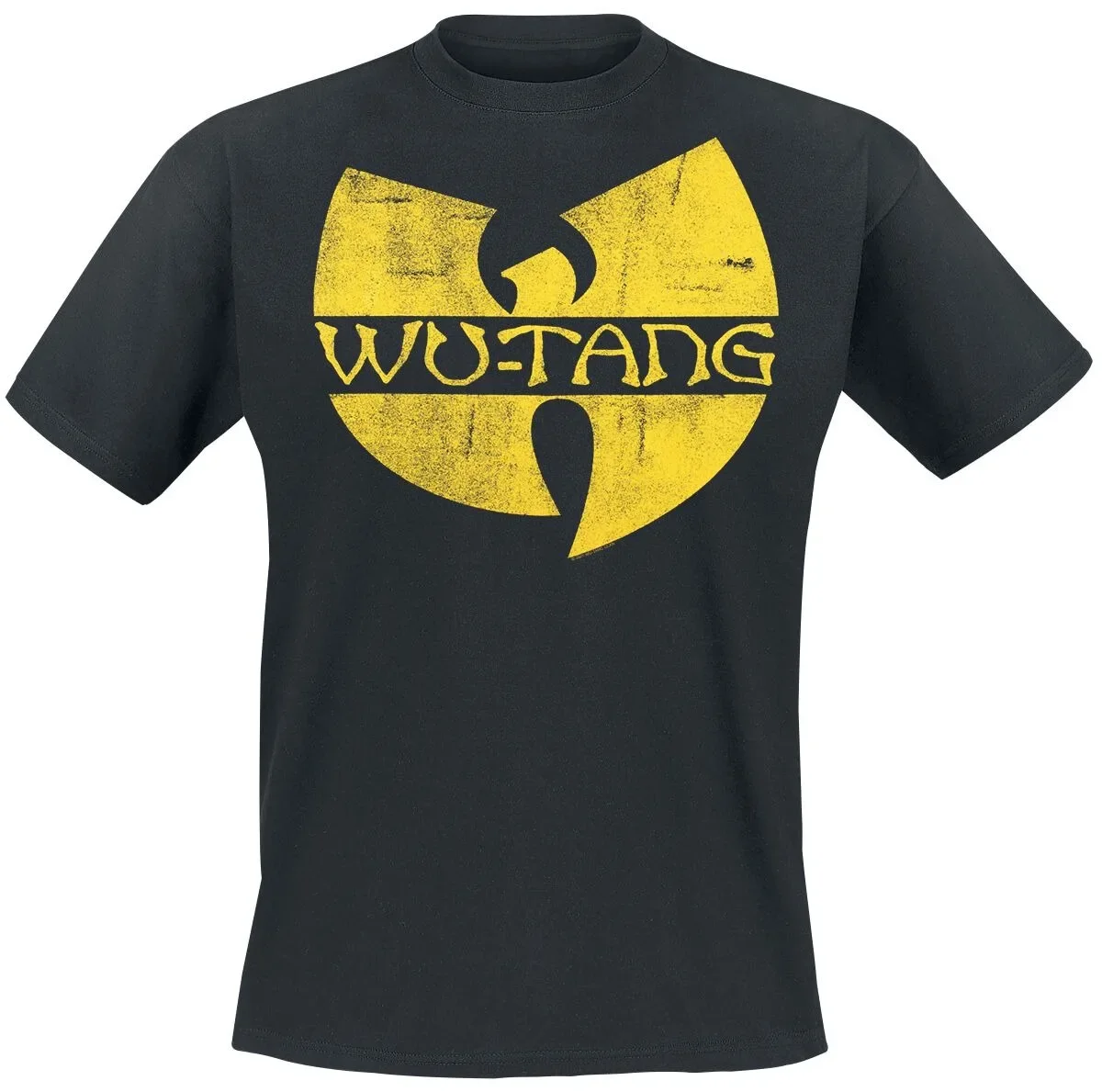 Schwarz-Gelb Bedrucktes T-Shirt Wu-Tang Clan Retro Distressed Logo Lässiges Hip-Hop Baumwoll-Tee – Detail 3