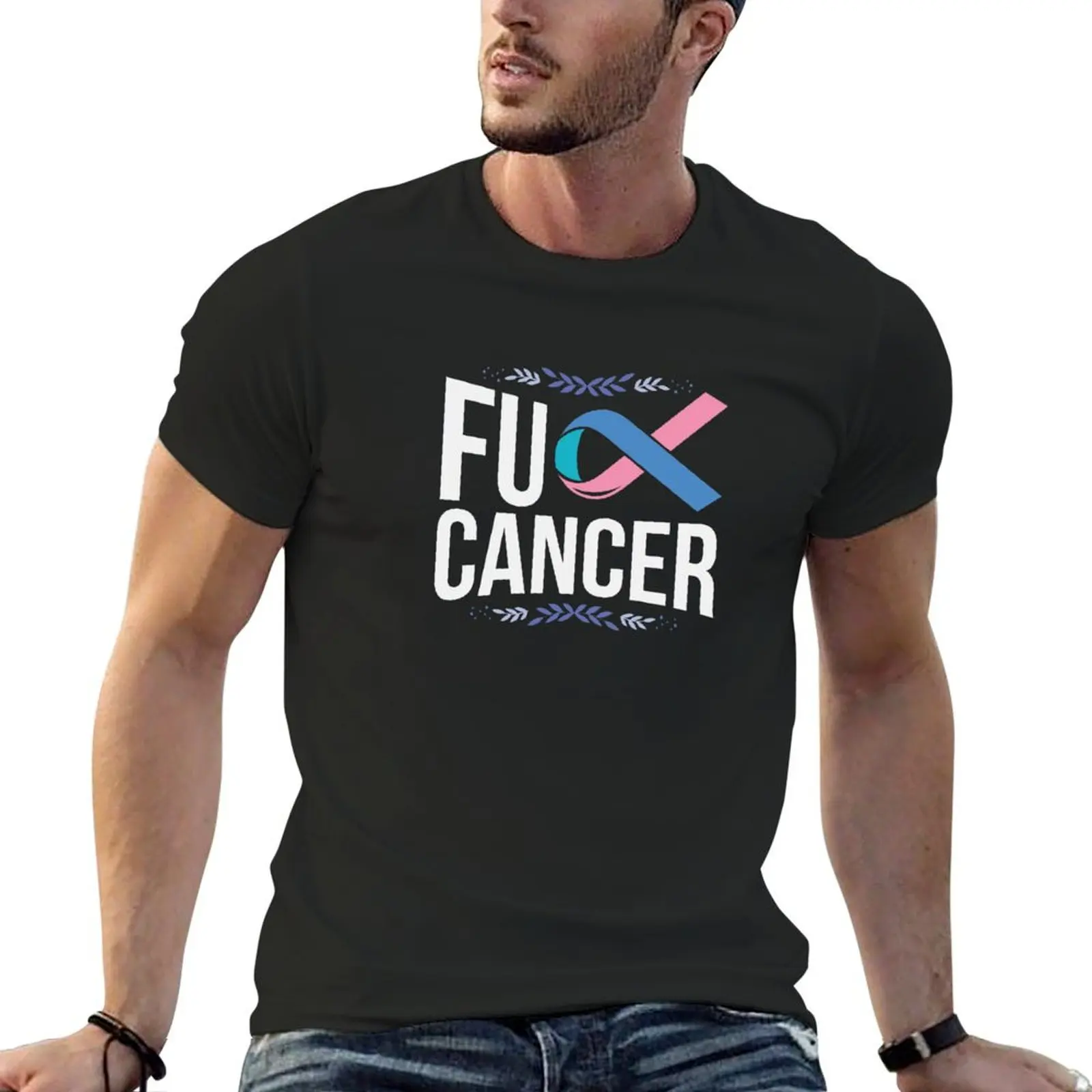 

Thyroid Cancer Awareness Support Blue Teal Pink T-Shirt plus size tops street wear mens clothing