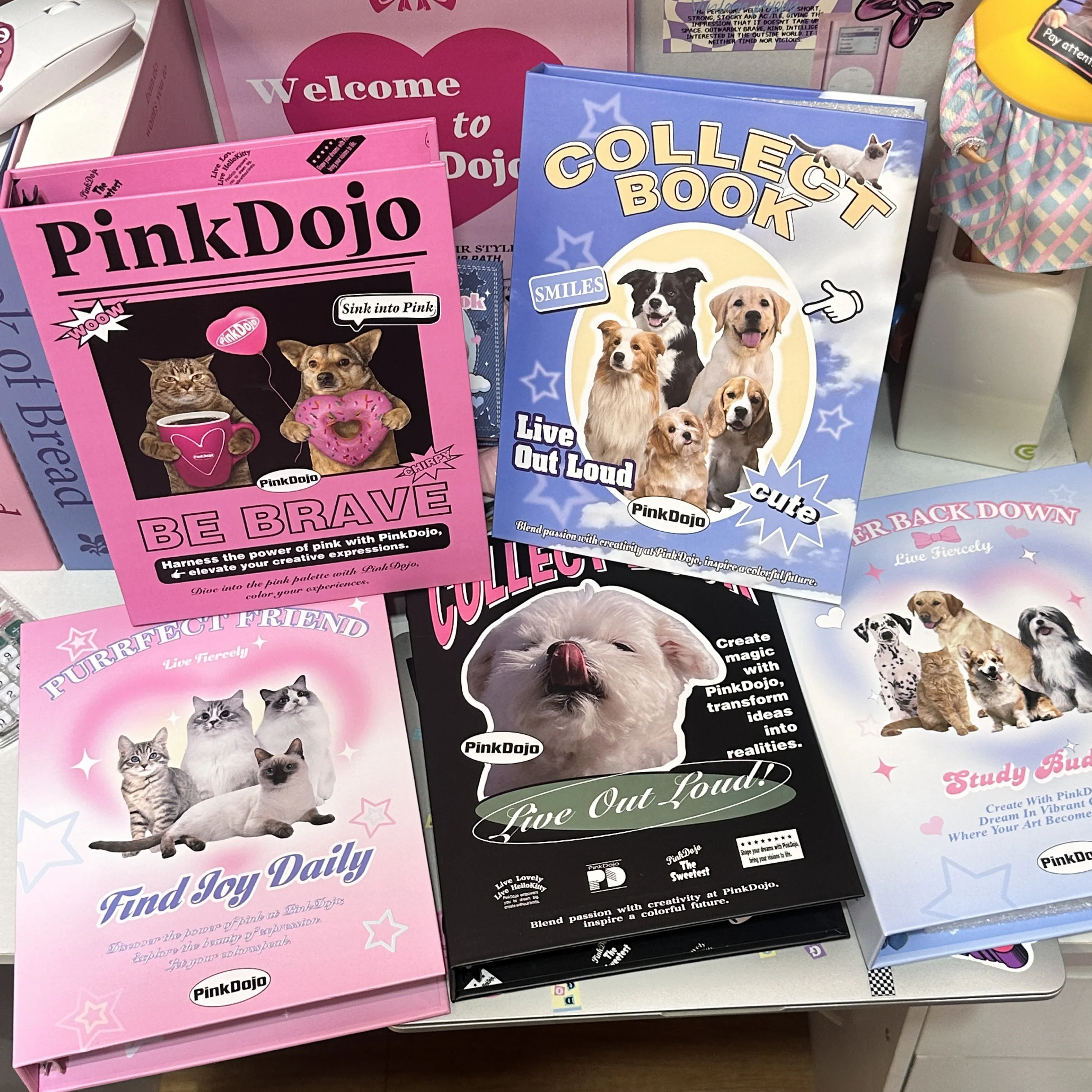 A5 6-Ring Binder Album Refill Pages, Cute Pets Hard Cover, 4-Pocket Sheet for Photocards, Trading Cards Organizer