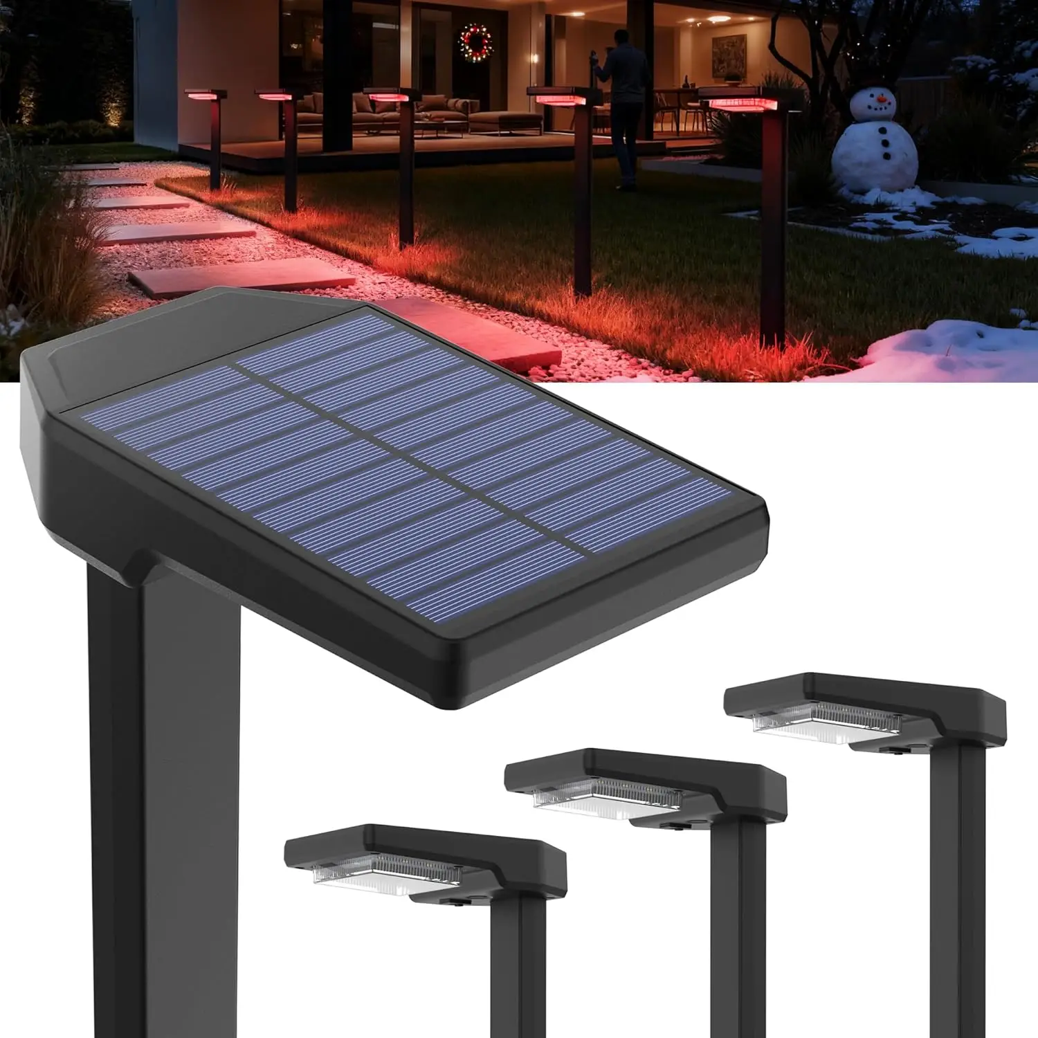 

Christmas Solar Lights Outdoor Waterproof 4-Pack with Color Changing & Sync, 9 Modes for Pathway, Garden, Patio Decor