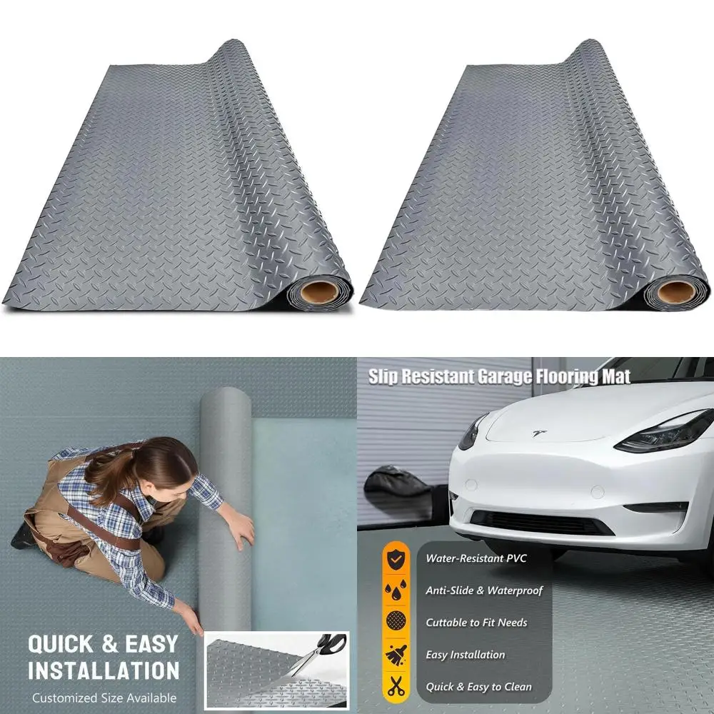

Thick PVC Garage Floor Mat, Heavy Duty Waterproof Non-Slip Protector for Cars, Trailers, SUVs, Basements, and Gyms (Grey) - 1ft