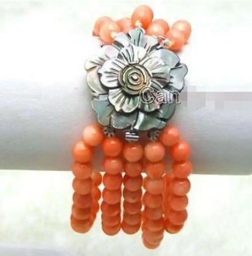 

new hot SALE High Quality 6-7mm Pink Round natural coral 5 Strands 7.5inch bracelet