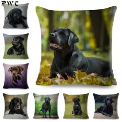 Cute Black Labrador Dog Pillow Case Decor Pet Animal Printed Cushion Cover for Sofa Home Car Linen 45*45cm Pillowcase