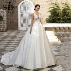SoDigne Country Wedding Dresses A-line Wedding Gown V-Neck Bride Dress Appliques Satin Bridal Gown Vestido De Novia Customized