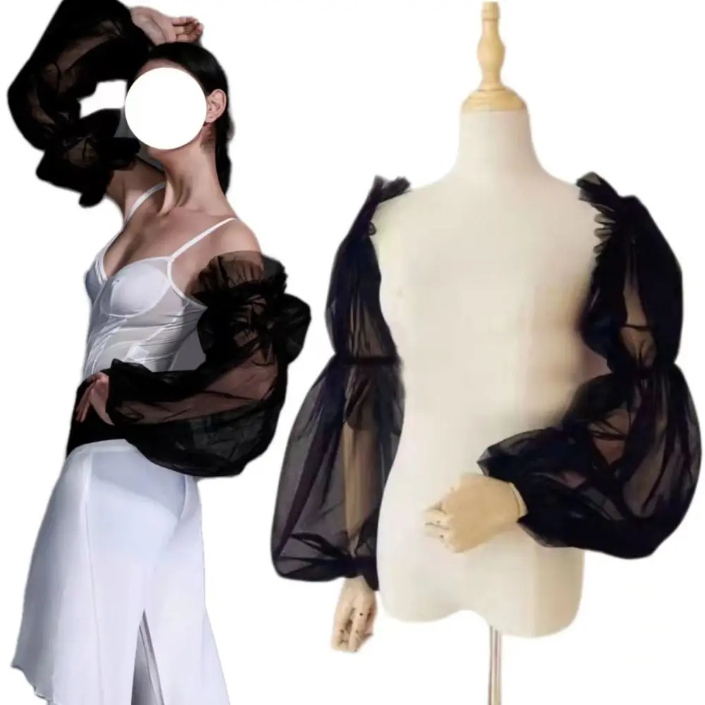 1Pair Breathable Arm Sleeves Elegance Thin Solid Color Lantern Sleeves Bridal Loose Mesh Sleeves For Women