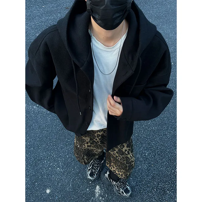 Men's Casual Jacket Plus Size 5XL-M Autumn Winter New Woolen Fabric Loose Hooded Jackets Men Single Breasted Casual Coats Man