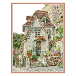 Flower Cottage Counted Cross Stitch Kit Unprinted Canvas Embroidery Complete Sets 11 14CT Diy Needlework Package Home Decoration